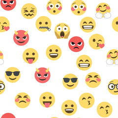 Seamless pattern of emoticons and emoji, emoji vector illustration, emoji background for social network.