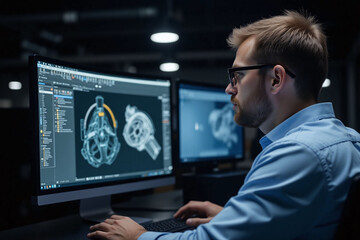 man, short, light, brown, hair, working, industrial, office