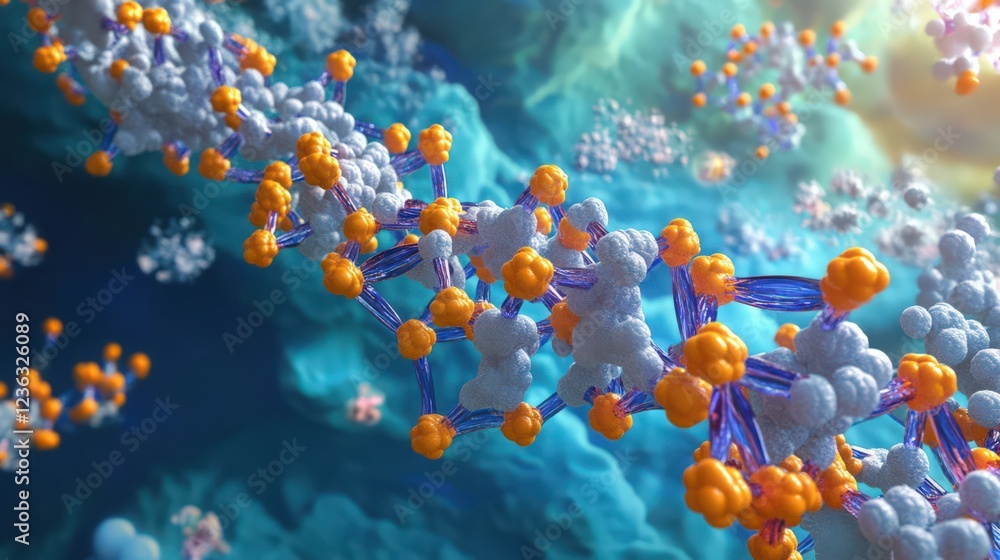 Poster 3d molecular structure visualization with interconnected atoms and bonds