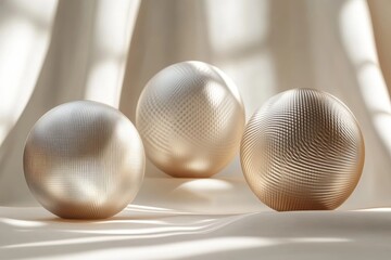 Geometric spheres with sharp textures in 3D render, Generative AI