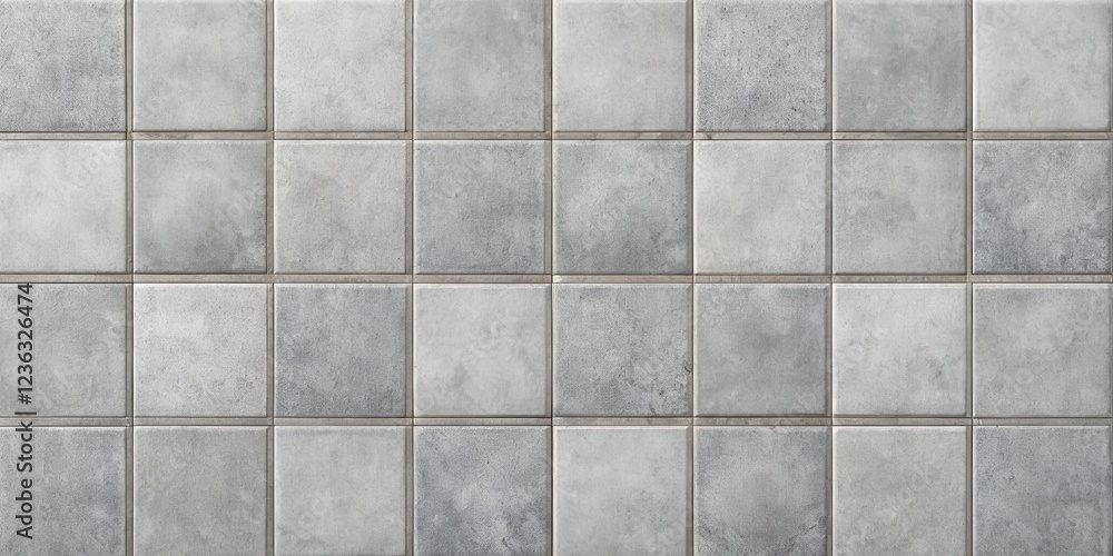 Poster a close-up view of a seamless pattern of square tiles with a subtle grey color and a light texture