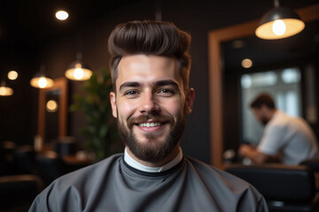man, well - groomed, beard, barbershop, chair, smiling