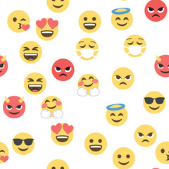Seamless pattern of emoticons and emoji, emoji vector illustration, emoji background for social network.