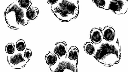 A black and white dog print with skull and skeleton pattern, featuring floral elements, cartoon style, and seamless design, perfect for Halloween-themed decoration or art