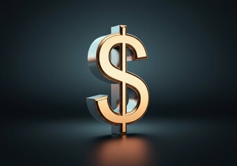 Obraz premium Metallic dollar sign on dark background with golden highlights