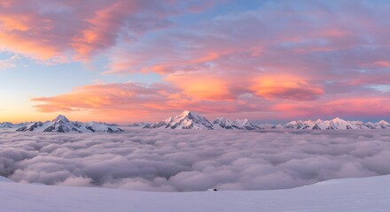 Stunning Sunrise Over Snowy Mountains and Cloudscape