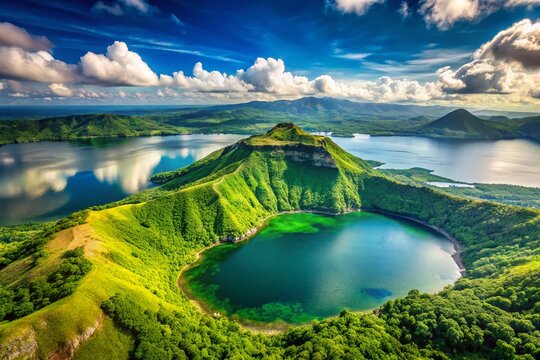 Aerial View of Taal Volcano, a Majestic Natural Wonder in the Philippines