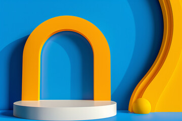 Fototapeta premium Summer 3D Podium on Blue Background - Ideal for Presentation Displays and Event Promotion