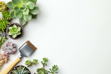 Succulent Greenery with Gardening Tools