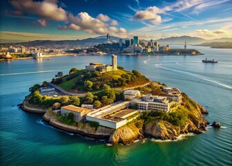 Alcatraz Island and San Francisco Cityscape from Above