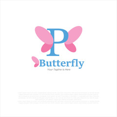 initial letter p butterfly logo and icon vector illustration design template