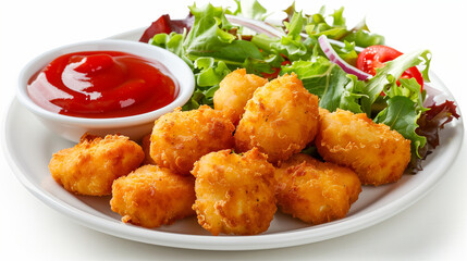 Fototapeta premium Mouthwatering nuggets paired with vibrant salad and dipping sauce.
