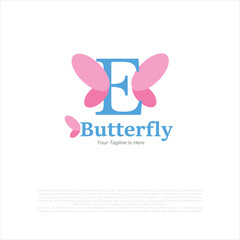 initial letter e butterfly logo and icon vector illustration design template