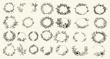 Wedding invitation featuring botanical line background with floral foliage, flowers and leaves, customizable card templates, wall art ideas