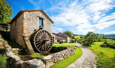 Obraz premium Rustic Water Mill in Picturesque Countryside