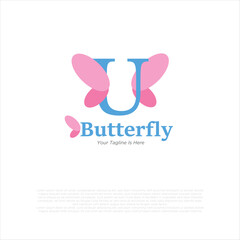 initial letter u butterfly logo and icon vector illustration design template