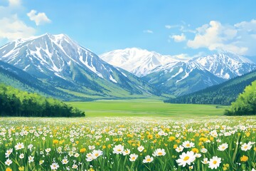 Obraz premium Stunning Mountain Valley with Blooming Flowers