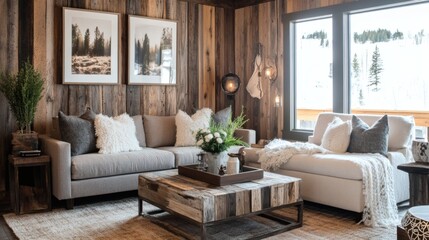 Cozy Rustic Living Room with Mountain View