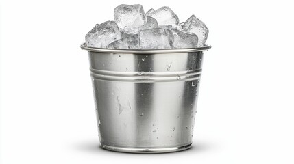 Ice Stainless Steel Tank Metal bucket filled with ice cubes