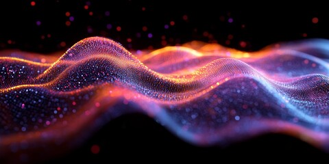 Fototapeta premium Holographic particles in motion, 3D render, Generative AI