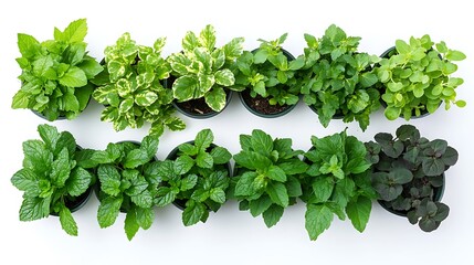 Naklejka premium Cultivating fresh herbs home garden plant arrangement bright space top view