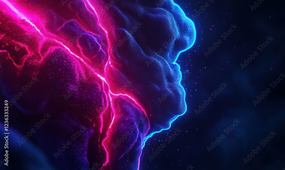 Aufkleber futuristic data flow visualization with glowing particles in cyberpunk aesthetic