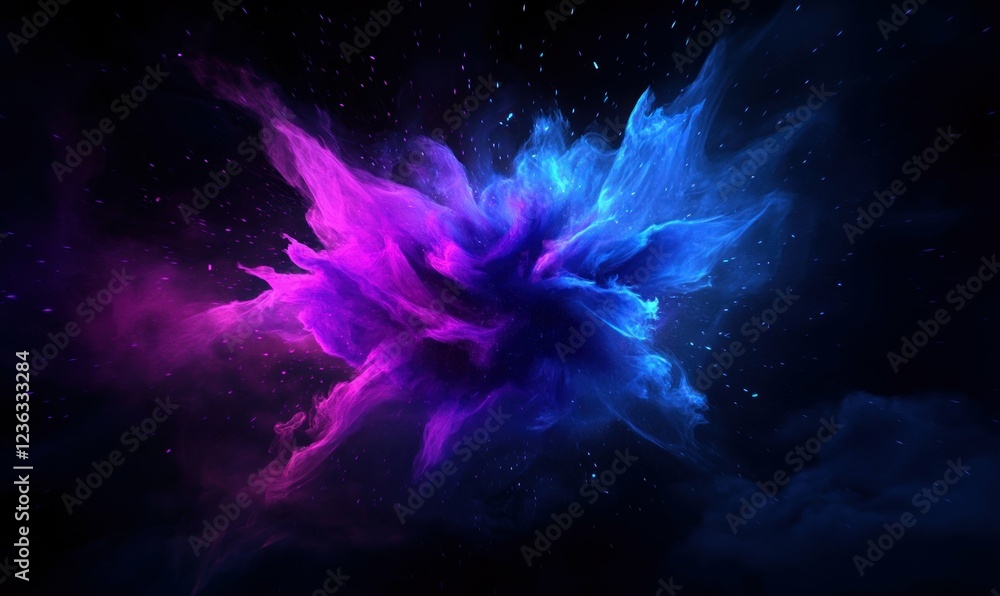 Poster futuristic data flow visualization with glowing particles in cyberpunk aesthetic
