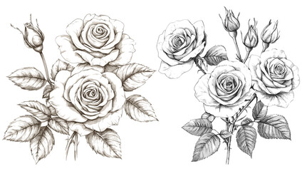 Hand Drawn Bunch of Rose Flowers Vector Illustration, Floral Design Artwork, Romantic Roses Bouquet, Vintage Style Drawing, Artistic Flower Graphic Design