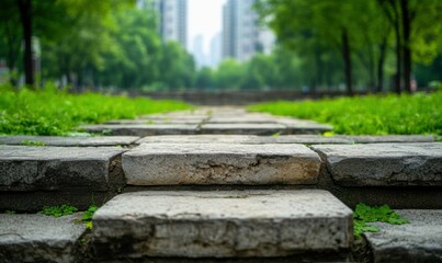 Ancient Ruins Emerging in a Modern Urban Park