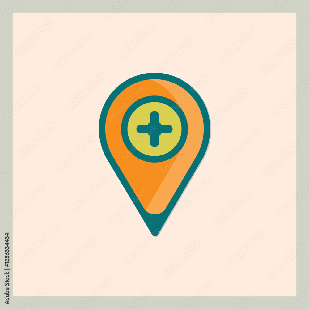 Aufkleber a colorful location pin icon with a plus sign for navigation and mapping applications