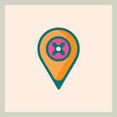 Stylized Location Pin Icon with X in Center for Mapping Applications