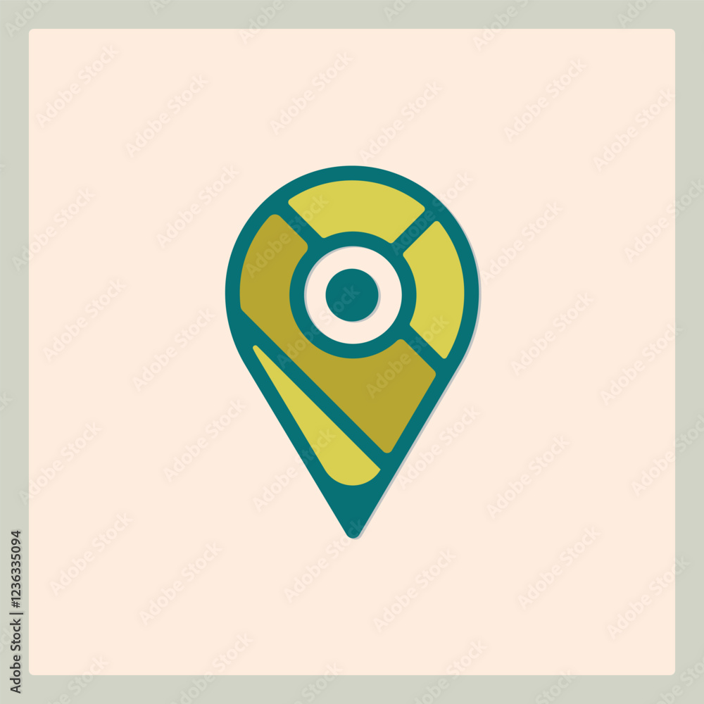 Poster location mark icon in a flat style design, ideal for maps and geolocation themes, minimal colors