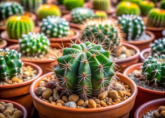 Beautiful Blooming Gymnocalycium Mihanovichii Hybrid Cristata in Flowerpot with Copy Space