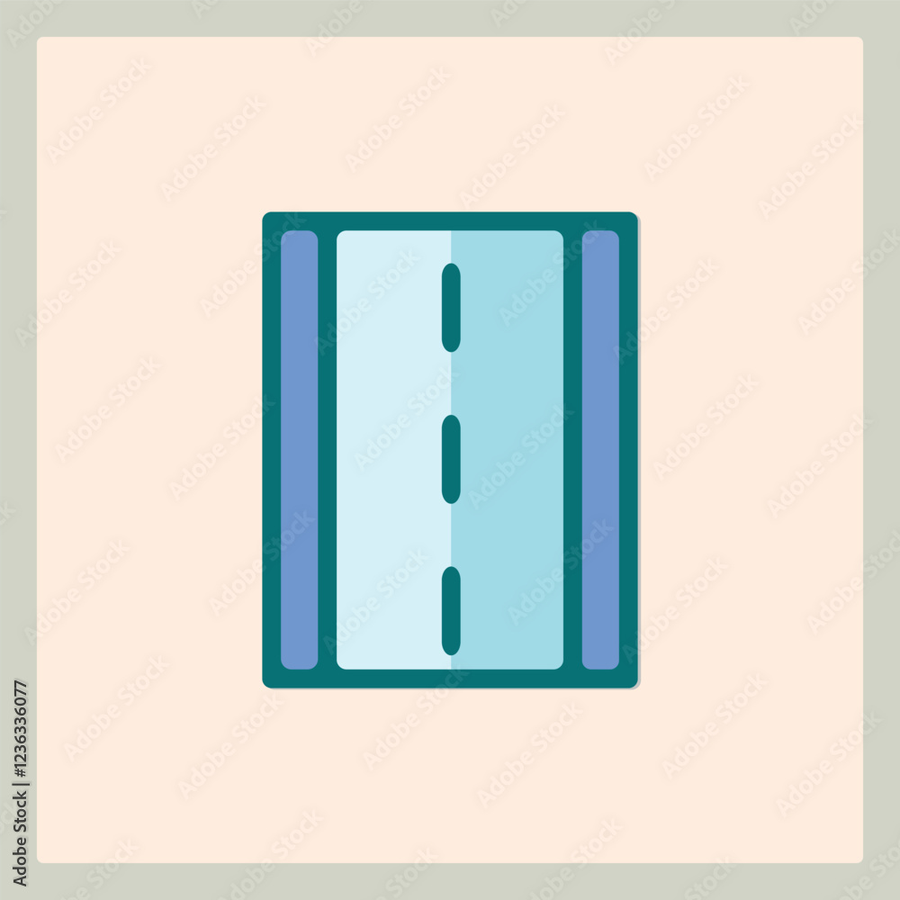 Poster a simplified depiction of a road with center lines and side lines on a light background