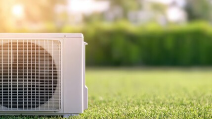 Air Conditioning Unit on Green Grass in Sunshine
