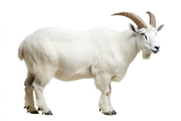 Mountain goat with impressive horns on a white background, capturing rugged elegance