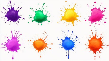 Set of colorful paint splashes isolated on white background
