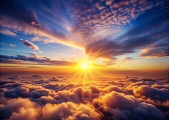 Fototapeta premium Breathtaking Sunrise Sky with Light Clouds and Sun in Tilt-Shift Photography