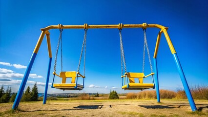 Bright and Cheerful Children's Playground Swings with Yellow and Blue Seats