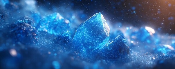 Fototapeta premium Blue glowing shards, 3D render, Generative AI