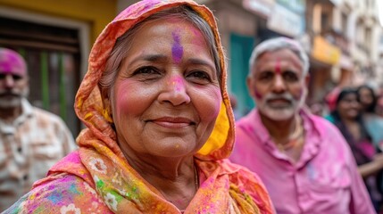 Colorful festival involving people spraying each other with vividly colored water and powder.