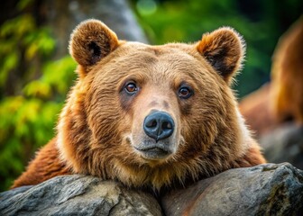 Obraz premium Brown Bear Resting on Rock Closeup