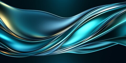 Futuristic Fluid Waves With Metallic Blue And Golden Hues. Abstract Digital Design With Smooth Reflective Curves. Perfect For Finance, Investment, Technology, And Innovation Concepts.