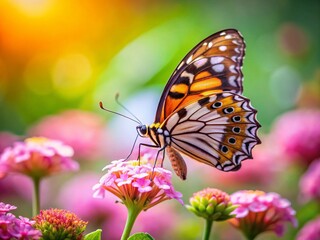 Obraz premium Butterfly and Pink Flower in Tilt-Shift Photography