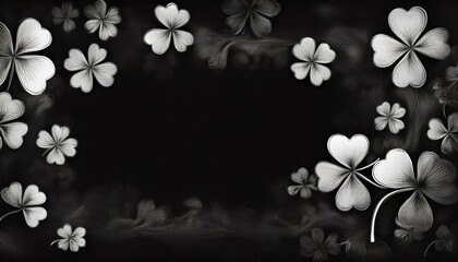 border frame green clovers on black background with copy space; st patrick's day holiday concept
