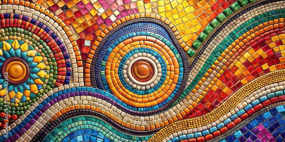 Aufkleber a vibrant mosaic pattern with geometric shapes in a swirling design, showcasing a beautiful blend of