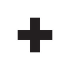 Black plus icon. Simple add symbol. Vector cross shape. Minimal medical sign.