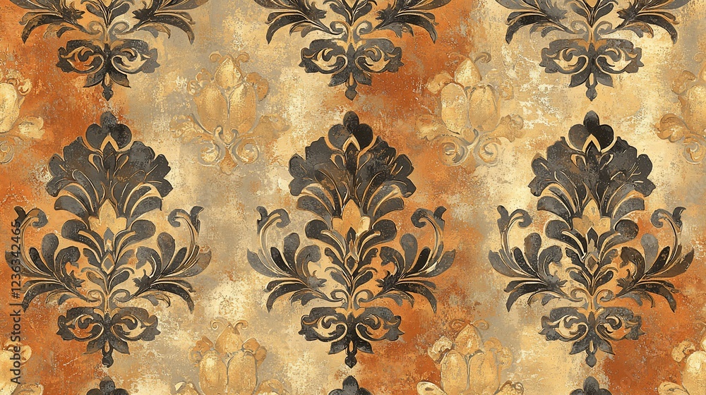 Poster Damask pattern on textured background.