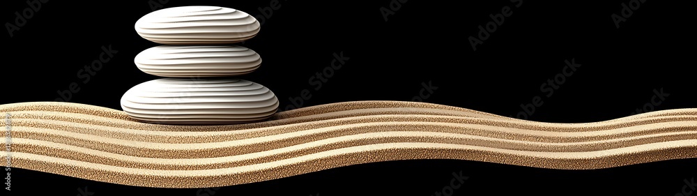 Poster three smooth stones balanced atop a textured sandy surface, creating a serene and calming compositio