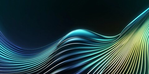Futuristic Fluid Waves With Metallic Blue And Golden Hues. Abstract Digital Design With Smooth Reflective Curves. Perfect For Finance, Investment, Technology, And Innovation Concepts.